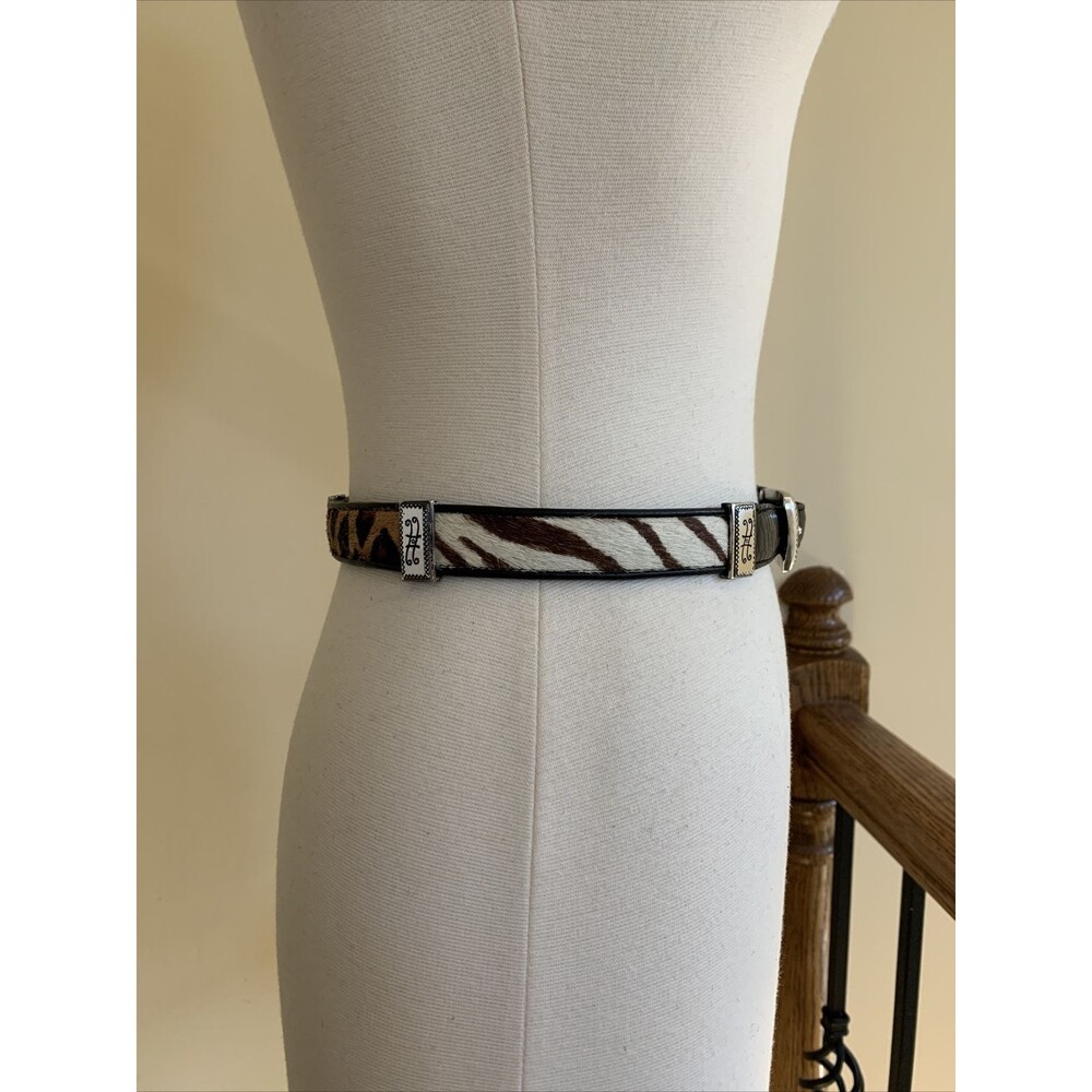 Brighton Women's Cheetah Zebra Fur/Leather Belt Silver Buckle/Trim # 03903 Sz 28 - Picture 2 of 7